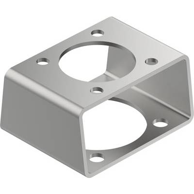 Srebrny, prostokątny element metalowy z dwoma dużymi otworami o kształcie koła oraz czterema mniejszymi otworami w narożnikach.