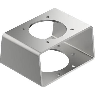 Metalowy uchwyt o prostokątnym kształcie z dwoma okrągłymi otworami. Stosowany do mocowań mechanicznych lub celów montażowych.
