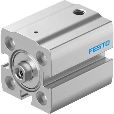 Cylindryczny siłownik pneumatyczny wykonany z metalu z niebieskim logo 'FESTO' na boku, wyposażony w boczne złącza montażowe.