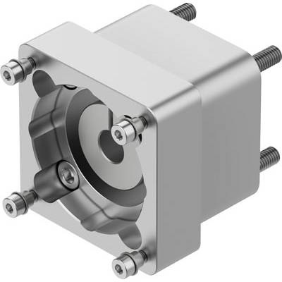 Metalowy mechanizm ze śrubami i centralną osią, prawdopodobnie element części mechanicznej lub urządzenia maszynowego.