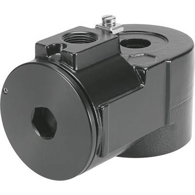 Czarny mechaniczny element o kształcie cylindrycznym z wieloma otworami, służący do łączenia lub sterowania częściami maszyn lub przewodów rurowych.