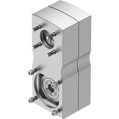 Metalowy element z cylindrycznymi i okrągłymi strukturami oraz śrubami po obu stronach, prawdopodobnie część mechaniczna.