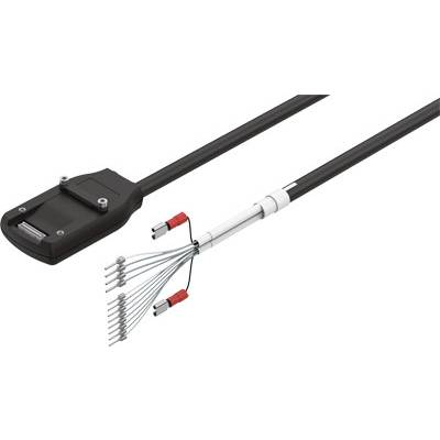 Kabel z wieloma złączami i adapterem na końcu, odpowiedni do urządzeń elektronicznych, prezentujący modularną budowę.