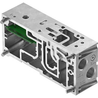 Blok aluminiowy z wycięciami i otworami, symbolizujący inżynierię mechaniczną lub technologię produkcji.
