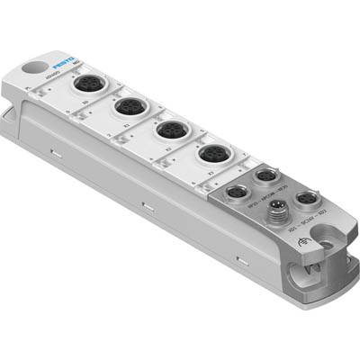 Prostokątny moduł elektroniczny z kilkoma okrągłymi złączami na górnej powierzchni.