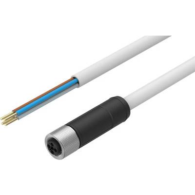 Kabel z otwartym końcem z kolorowymi przewodami i jednym końcem zakończonym okrągłym adapterem. Utrzymane głównie w kolorach białym i czarnym.