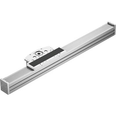 Liniowy system ruchu wykonany z aluminium z centralnym wózkiem, stosowany w automatyzacji i budowie maszyn.