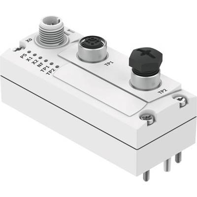 Biały element elektroniczny z wieloma złączami i etykietami, w tym 'PS', 'X0' i 'WP'.