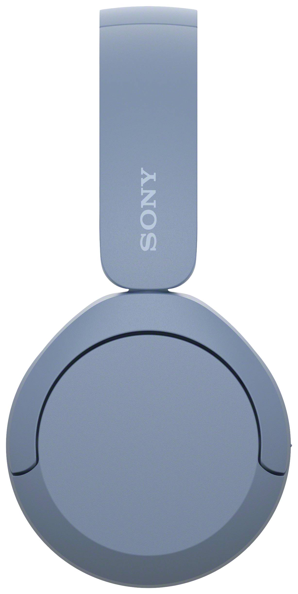 Niebieskie słuchawki nauszne Sony widziane z boku, z napisem 'SONY' na pałąku.