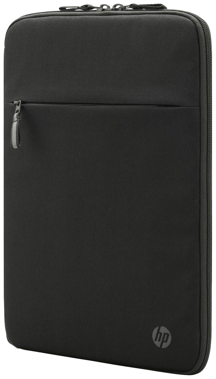 Czarna torba na laptopa z zamkiem błyskawicznym i zewnętrzną kieszenią, odpowiednia do ochrony i transportu komputerów przenośnych.