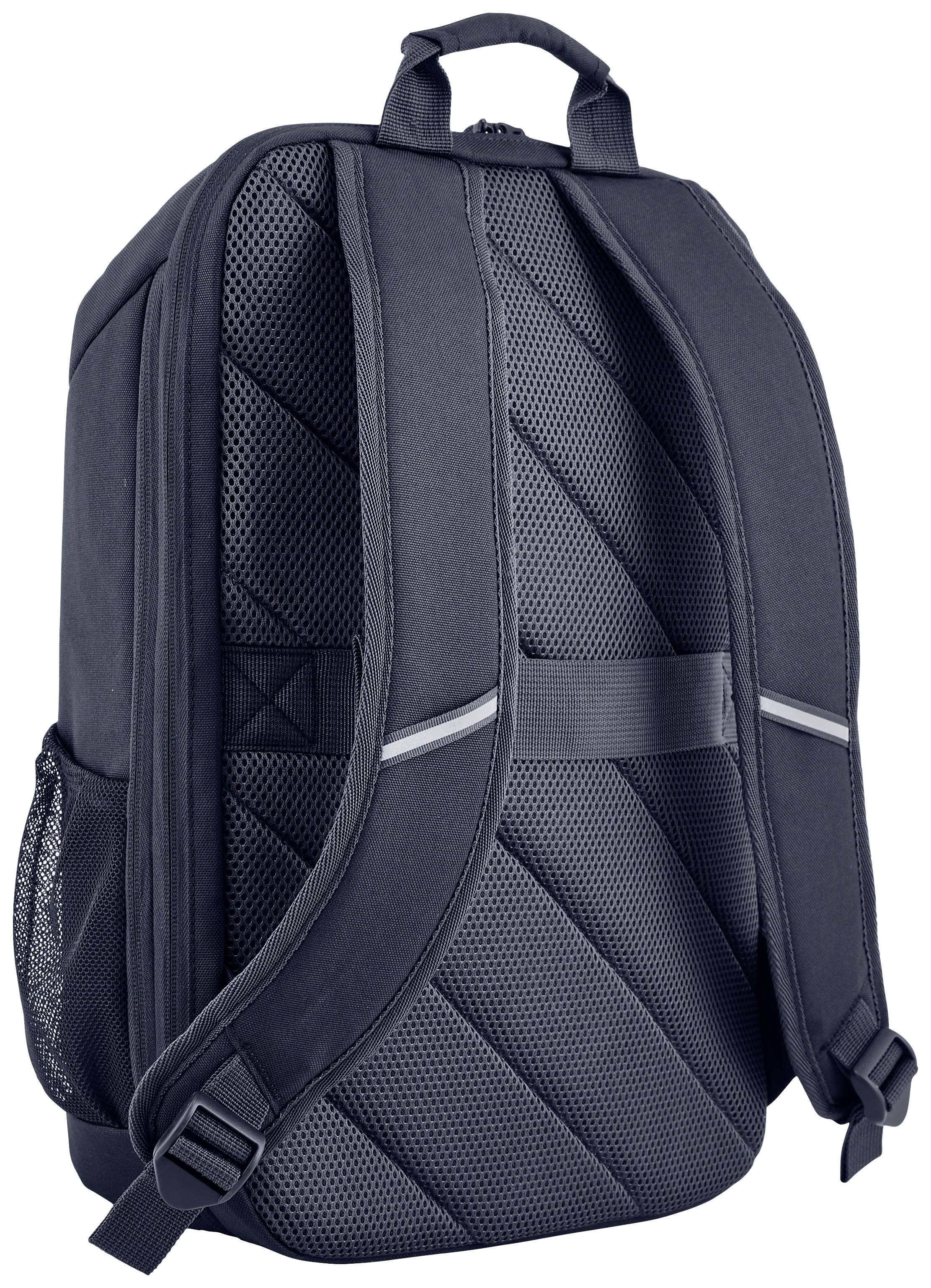 Czarny plecak z wyściełanymi paskami i oddychającą tylną częścią. Odpowiedni do codziennego użytku.