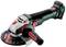 Bezprzewodowa szlifierka kątowa w kolorach czarnym, czerwonym i srebrnym z napisem 'metabo', przeznaczona do szlifowania i cięcia.