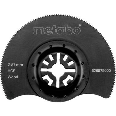 Czarne metalowe ostrze piły z napisem 'metabo'. Średnica 87 mm, HCS, do drewna. Numer modelu 626975000.
