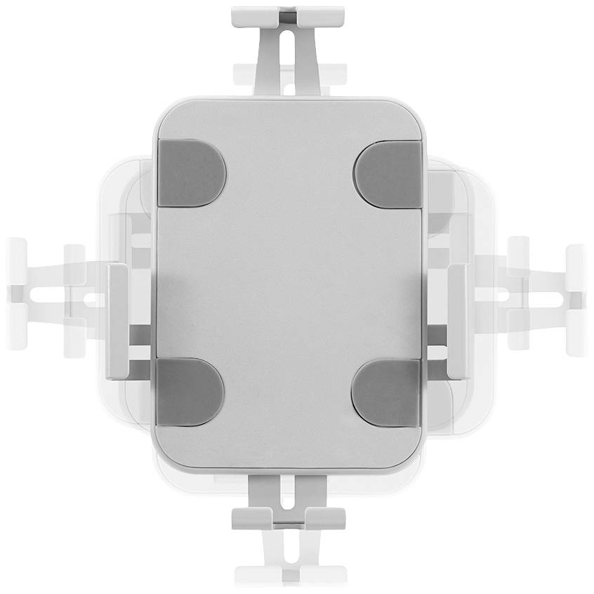 Regulowany, wielofunkcyjny uchwyt na tablet prezentuje różne możliwości obrotu dla lepszego ustawienia widoku.