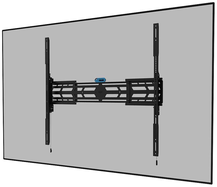 Uchwyt ścienny do telewizora z wysuwanymi ramionami, zamocowany na ścianie; odpowiedni dla telewizorów płaskich o średniej lub dużej wielkości.