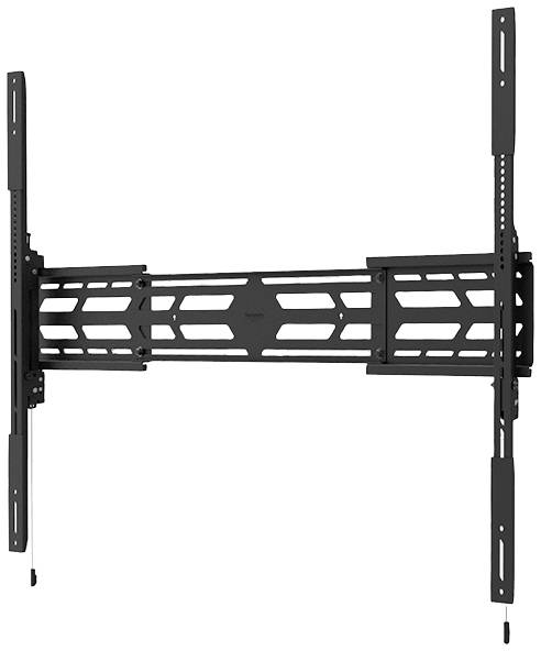 Czarna metalowa podstawa ścienna do telewizora z wieloma punktami mocowania, odpowiednia do dużych telewizorów plazmowych lub LCD.