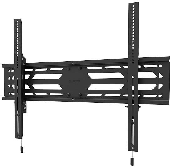 Czarna ścienna podstawa pod telewizor, która mocowana jest do ściany. Posiada kilka otworów i regulowane szyny.