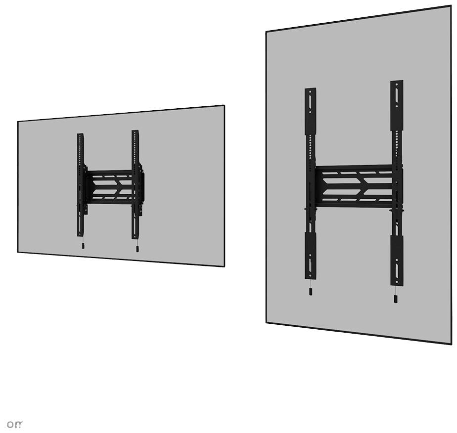 Ilustracja uchwytu ściennego do telewizorów płaskich, przedstawiająca przykład montażu z przodu i z boku.