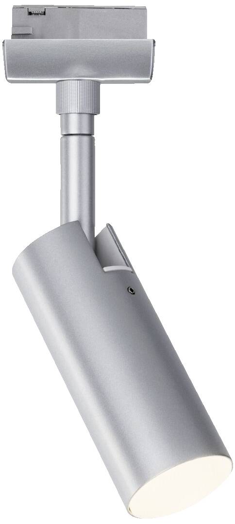 Srebrny cylindryczny plafon sufitowy o nowoczesnym designie, ustawiony pionowo; idealny do precyzyjnego oświetlenia wnętrz.