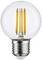 Żarówka LED z przezroczystym szkłem i widocznym włóknem w standardowym kształcie, odpowiednia do energooszczędnego oświetlenia.