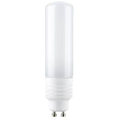 Energooszczędna lampa z trzonkiem GU10, białego, cylindrycznego kształtu.
