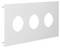 Biała płyta plastikowa z trzema owalnymi wycięciami, przeznaczona do montażu gniazd elektrycznych lub włączników.