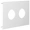 Biała pokrywa z dwoma okrągłymi otworami, odpowiednia do montażu elektrycznych przełączników lub gniazd wtykowych.