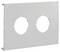 Biała płyta maskująca z dwoma otworami o kształcie koła, przeznaczona do instalacji gniazd elektrycznych lub włączników.