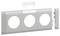 Ramka z trzema okrągłymi otworami na włączniki lub gniazda elektryczne, w białym kolorze, z widocznymi częściami montażowymi do demontażu.