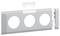 Płyta do montażu trzech przełączników lub gniazd elektrycznych z zdejmowanymi pokrywkami, w kolorze szarym, do mocowania na ścianie.