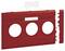 Czerwona płyta maskująca z trzema okrągłymi otworami, odpowiednia do instalacji w szafkach sterowniczych lub mocowania urządzeń.