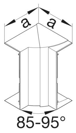 Diagram dachu metalowego o dwóch połaciach, nachylonych pod kątem 85-95 stopni.