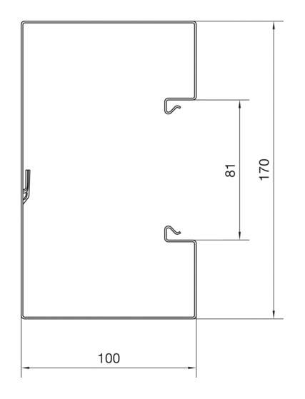 Rysunek techniczny prostokątnego profilu z wymiarami: szerokość 100 mm, wysokość 170 mm, wgłębienie boczne na 81 mm.