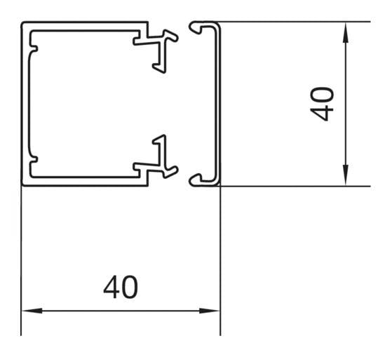Rysunek techniczny profilu aluminiowego o przekroju kwadratowym o wymiarach 40x40 mm.