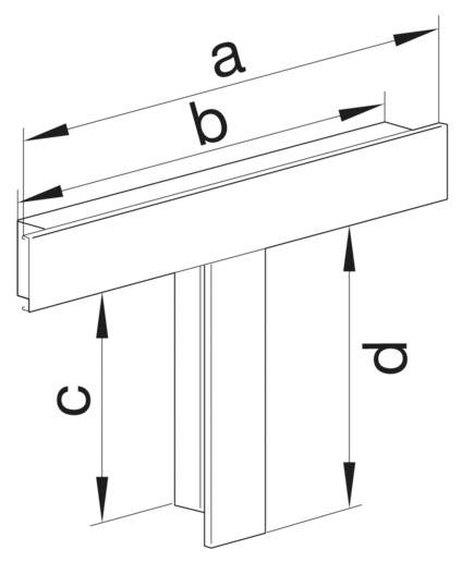 Diagram przekroju profilu z oznaczeniami: Długość pozioma 'a' w prawo, 'b' nad wąską częścią, długości pionowe 'c' i 'p' w dół.