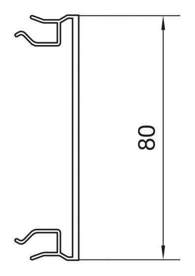 Rysunek techniczny profilu o szerokości 80 mm z hakami po obu końcach do mocowania.
