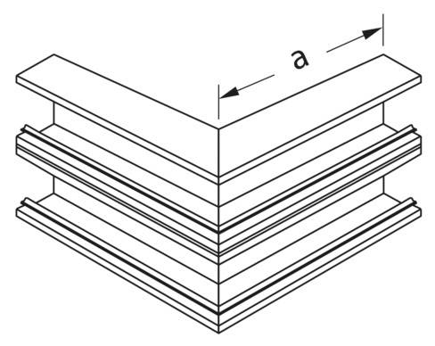 Techniczny diagram przedstawia połączenie kątowe profilu z opisem długości boku 'a'.