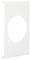 Biała prostokątna płyta ścienna z owalnym wycięciem pośrodku i czterema otworami montażowymi po bokach.