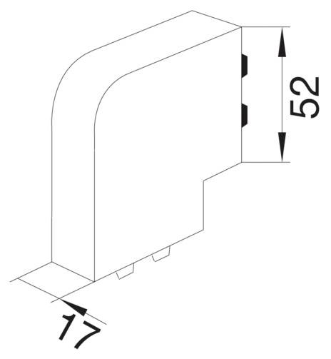 Rysunek techniczny elementu pod kątem o wymiarach 52 mm wysokości i 17 mm szerokości, przedstawiający widok z profilu.
