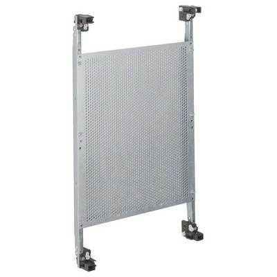 Metalowy, perforowany panel z czterema zaciskami montażowymi w narożnikach.