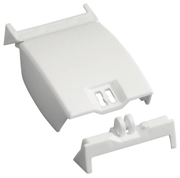 Biała plastikowa osłona z dwoma uchwytami. Odpowiednia do instalacji elektrycznych lub jako zabezpieczenie elementów technicznych.