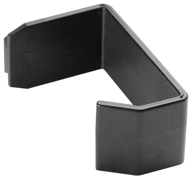 Czarny kątownik z tworzywa sztucznego w kształcie litery L, który może służyć jako osłona narożnika lub element łączący.