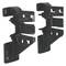 Czarne, L-kształtne uchwyty z tworzywa sztucznego, które mogą być stosowane do mocowania lub stabilizacji przedmiotów.