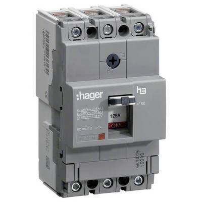 Szary, szczupły wyłącznik mocy z czerwonym przełącznikiem, oznaczony napisem '125A'. Odpowiedni do instalacji elektrycznych.