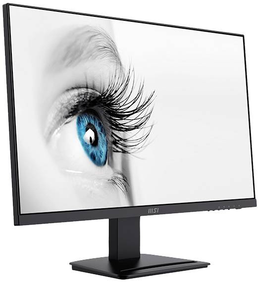 Na ekranie komputera widać zdjęcie dużego, niebieskiego ludzkiego oka z długimi rzęsami.