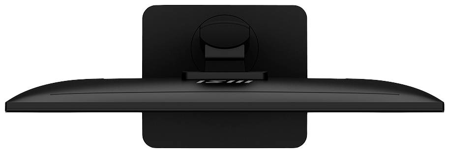 Czarny monitor komputerowy widziany od tyłu, z centralnie umieszczonym stojakiem.