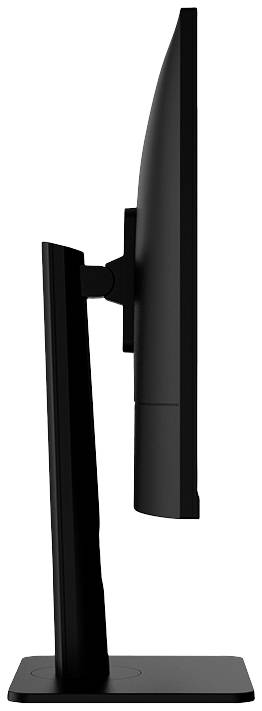 Widok z boku smukłego monitora komputerowego na podstawie. Ekran jest lekko pochylony do tyłu.