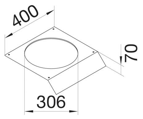 Diagram obiektu kwadratowego z okrągłym wycięciem pośrodku. Wymiary: 400 x 306 mm, wysokość 70 mm.