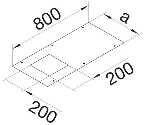 Rysunek techniczny prostokątnego arkusza blachy o wymiarach: 800 mm długości, 200 mm szerokości, z małym prostokątem wewnątrz.