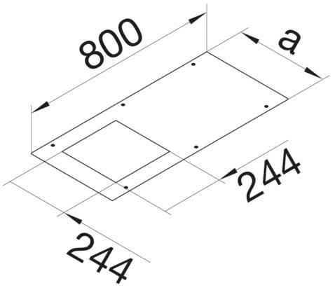 Rysunek techniczny prostokątnego elementu metalowego o wymiarach 800 x 244 mm, z dodatkowymi oznaczeniami i mniejszym prostokątem wewnętrznym.